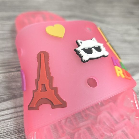 Karl Lagerfeld Paris Thea Fuchsia Pink Translucent Pool Slides-Women's Size8 NEW - Picture 8 of 16
